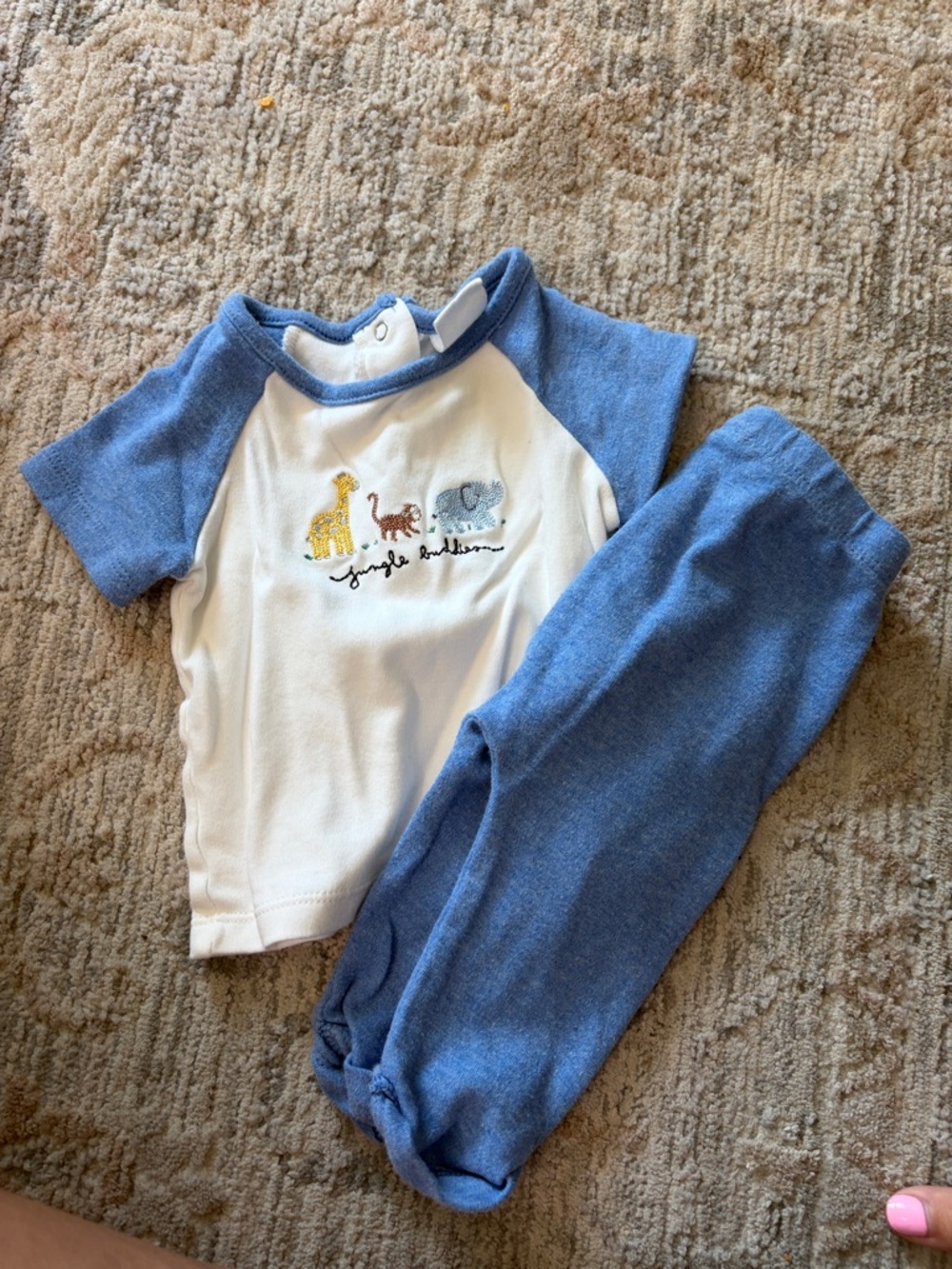 Starting Out White & Blue Baby Two-Piece Set with Elephant Embroidery
